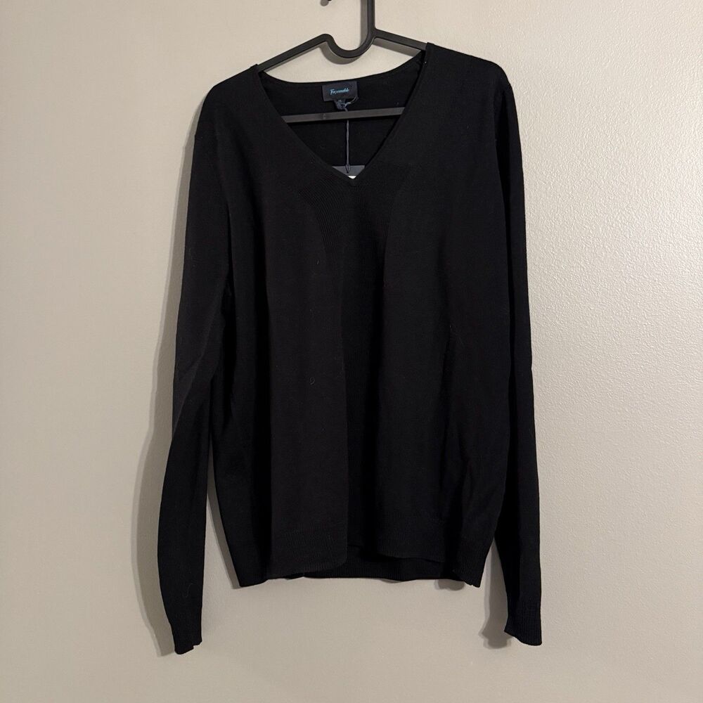 Faconnable Women’s Black Moreno Wool Sweater Old Money Classic Staple XL NWT